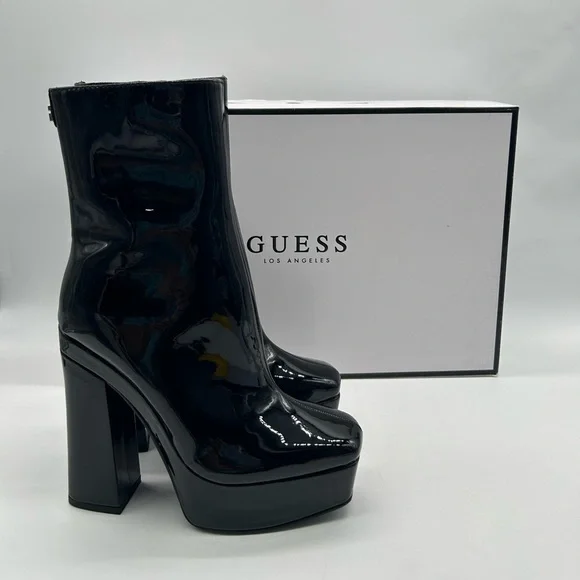 Guess BYRA Women’s Platform Block Heel Ankle Boots Black Patent, Size 6 NWB - Picture 12 of 12